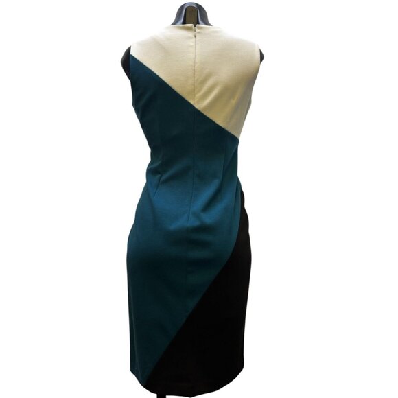 NWT Calvin Klein Colorblock Dress Teal/Black/White Size 4 - Picture 2 of 5